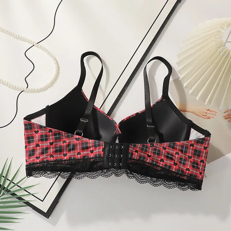 Plaid Heart Underwire Bra Push Bra