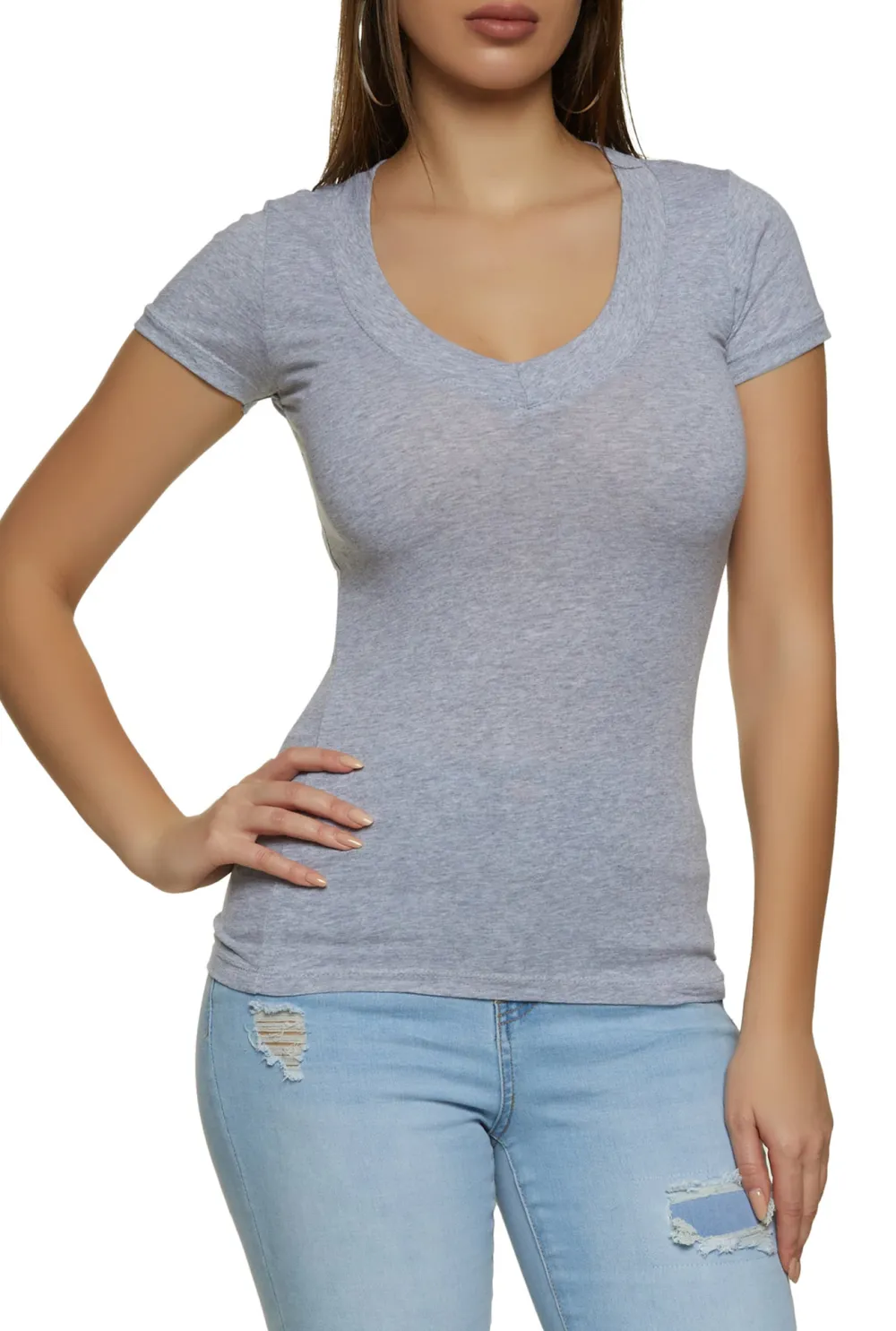 V-Neck Solid Color T-Shirt