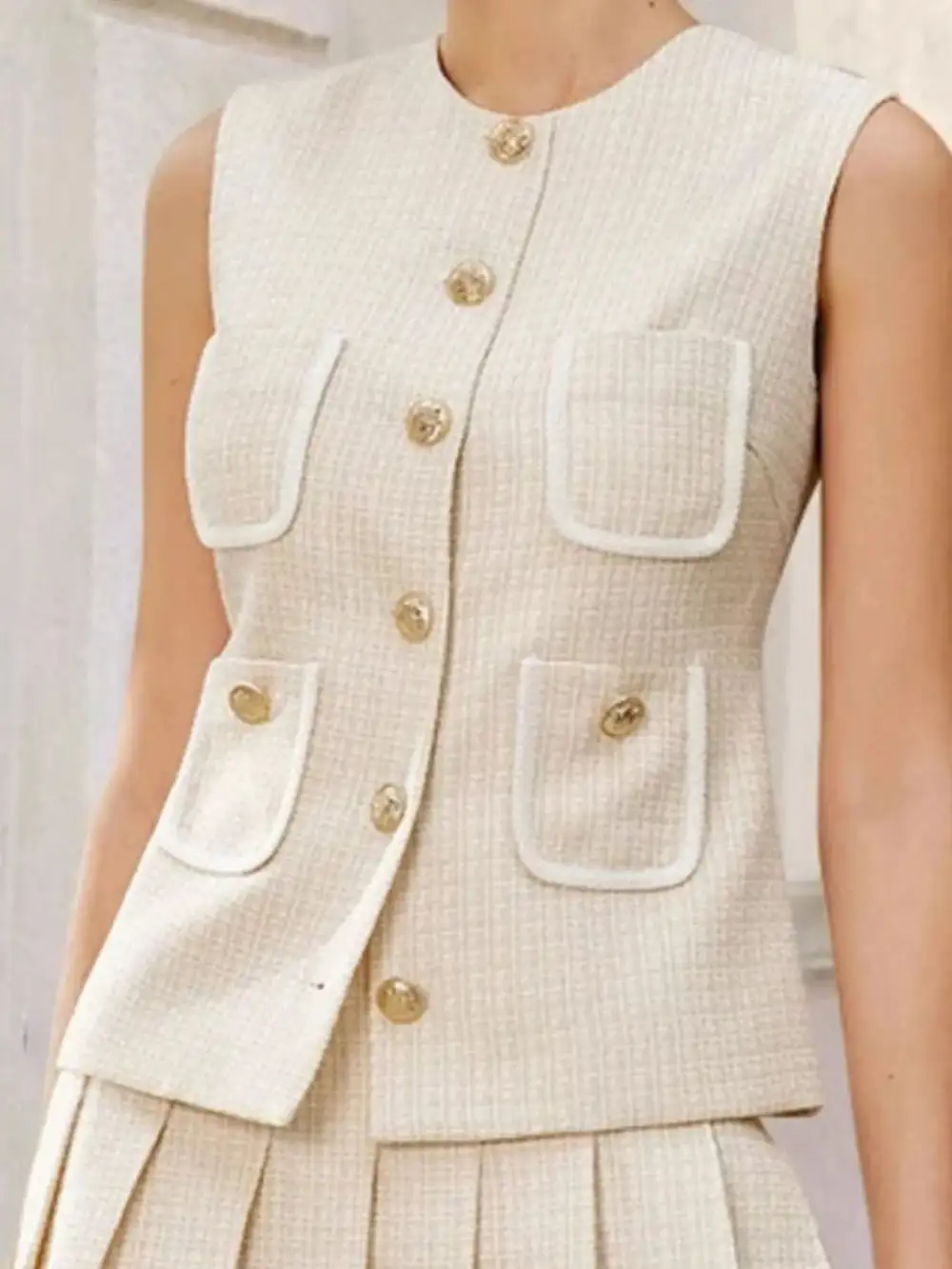 Chic Button Front Pleated Detail Coordinated Set