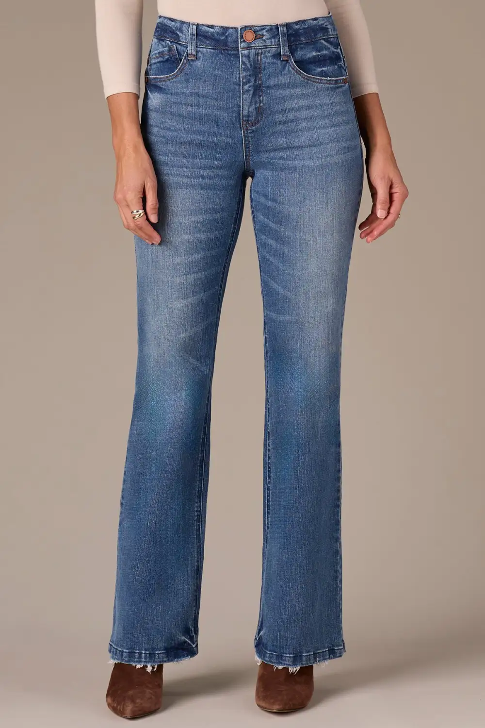 Petite High Rise Raw Hem Bootcut Jeans