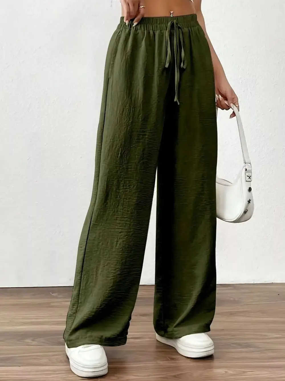 Relaxed Casual Drawstring Wide Leg Pants