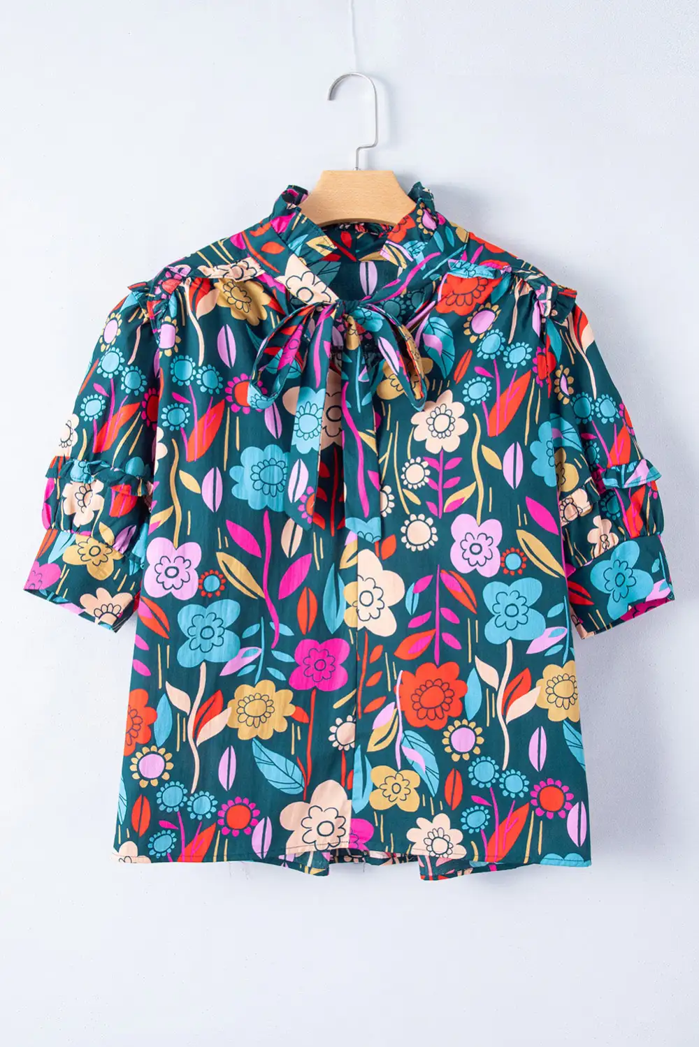 Modern Floral V-Neck Puff Sleeve Blouse