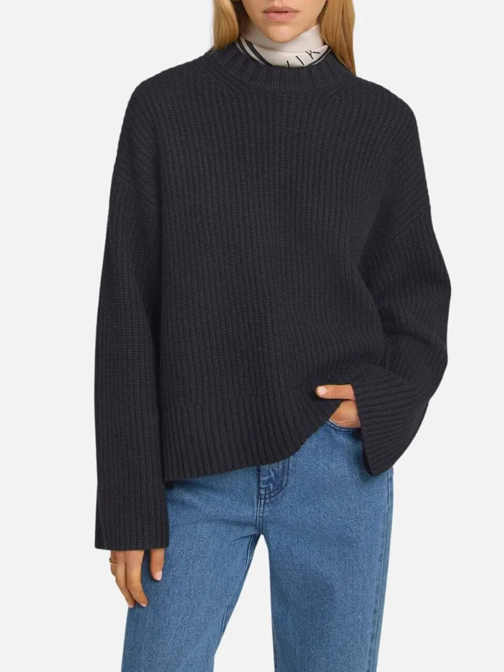 Plain Round Neck Drop Shoulder Sweater
