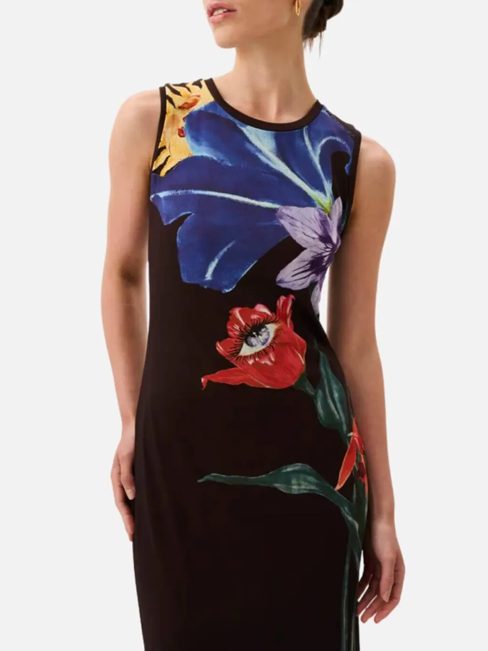 Slit Flower Printed Sleeveless Dress