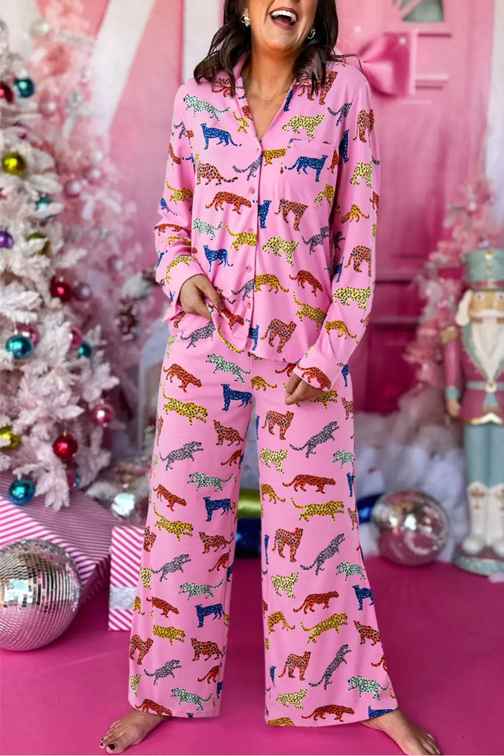 Cheetah Print Shirt and Pants Pajama Set