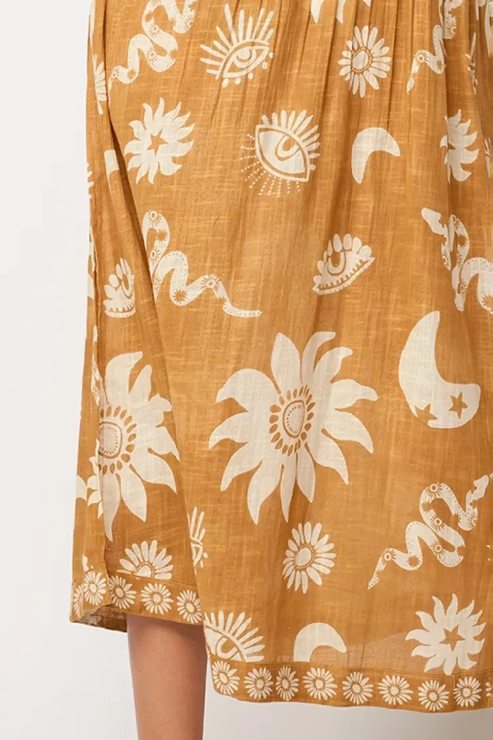 Tan Daisy Print One Shoulder Maxi Dress