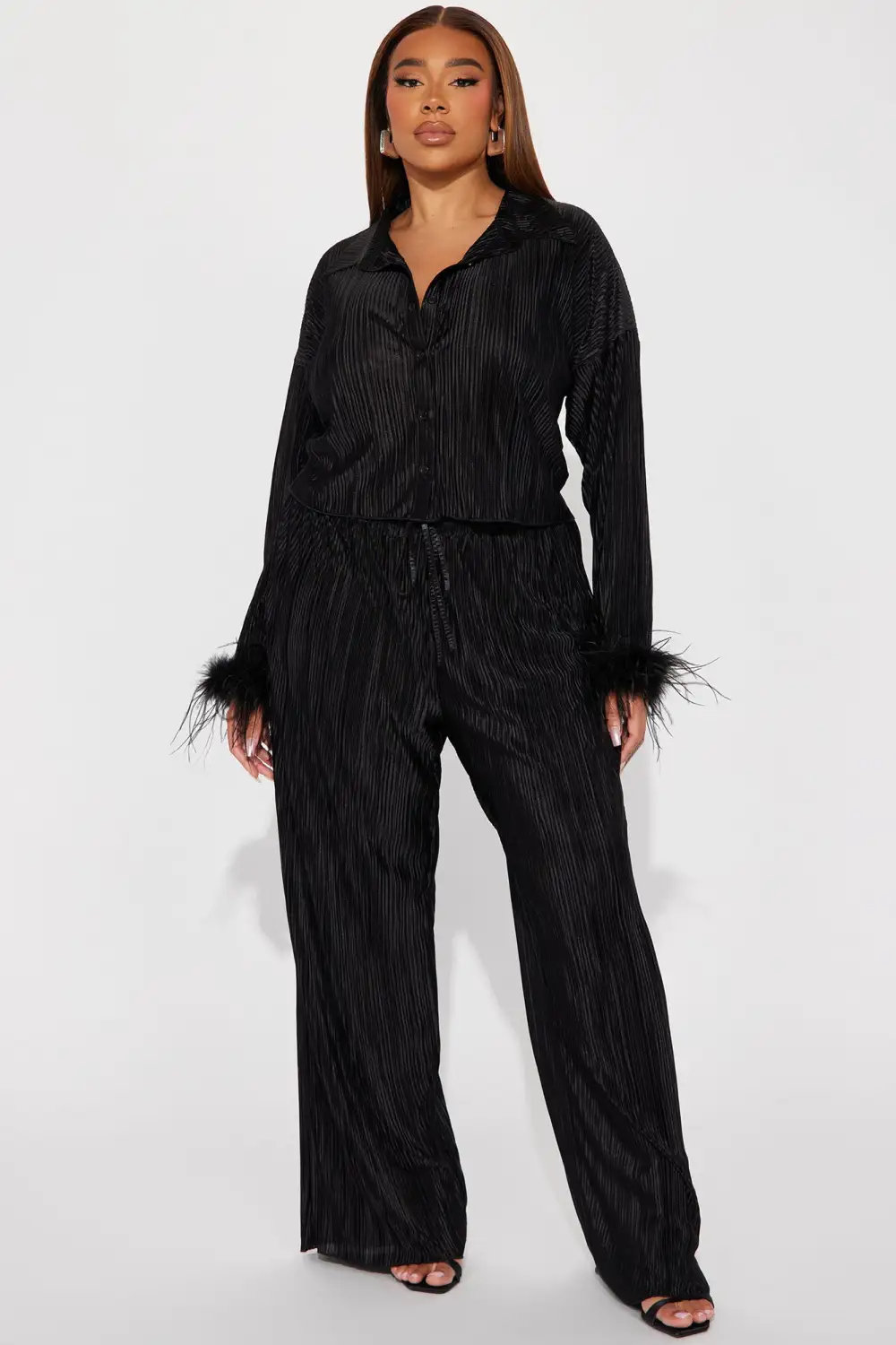 Oh So Classy Satin Pant Set - Black