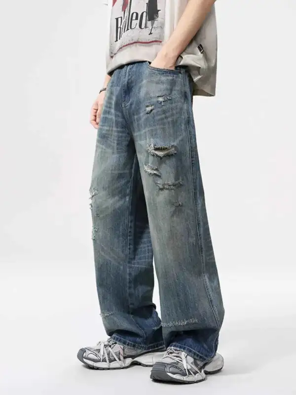 Vintage Distressed Wide Leg Relaxed Fit Jeans