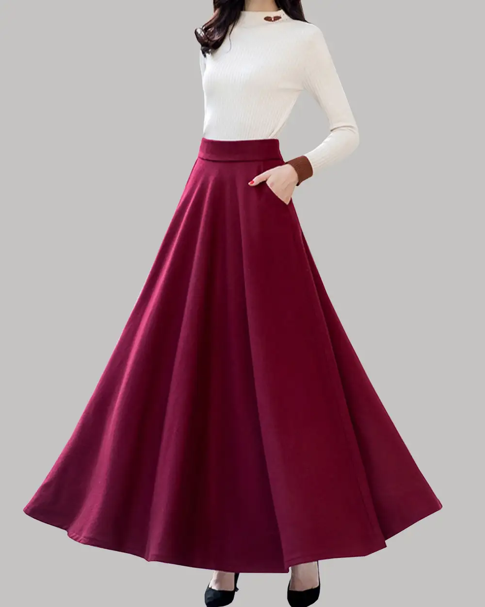 Relaxed Pocketed Wool Maxi Skirt