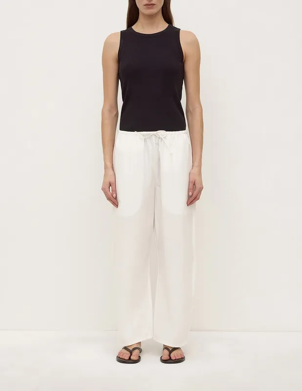 White Cotton Barrel-Leg Pant