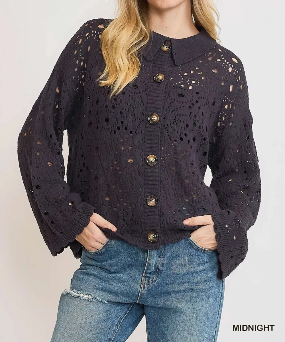 Hollow Out Button-Down Cardigan