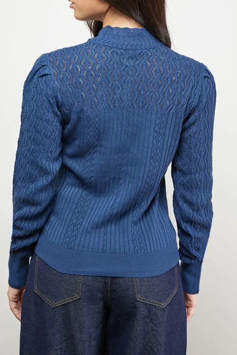 Casual Style High Neck Pointelle Sweaters