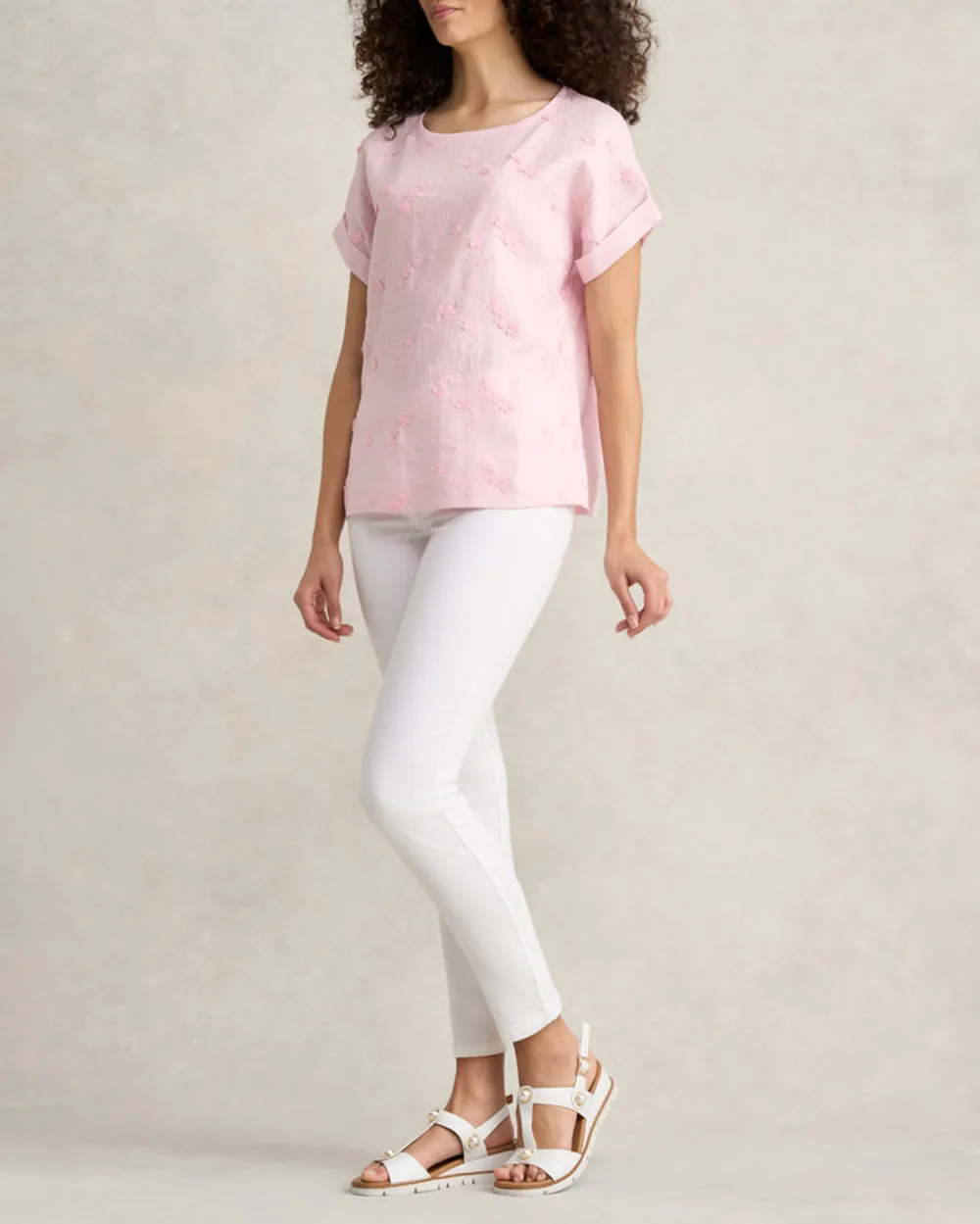 Mixed Linen Floral T-Shirt