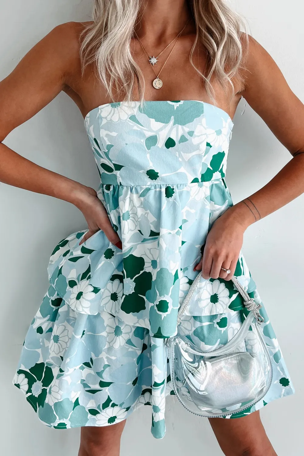 Tiered Floral Denim Dress