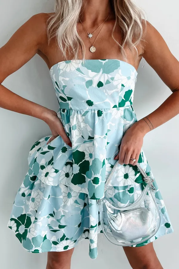 Tiered Floral Denim Dress