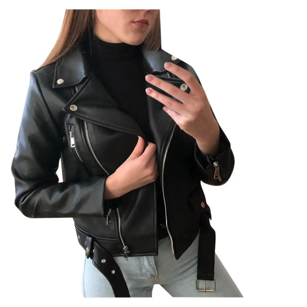 Korean Style Cropped Faux Leather Jacket