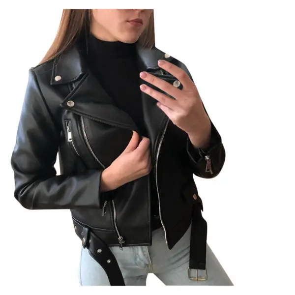 Korean Style Cropped Faux Leather Jacket