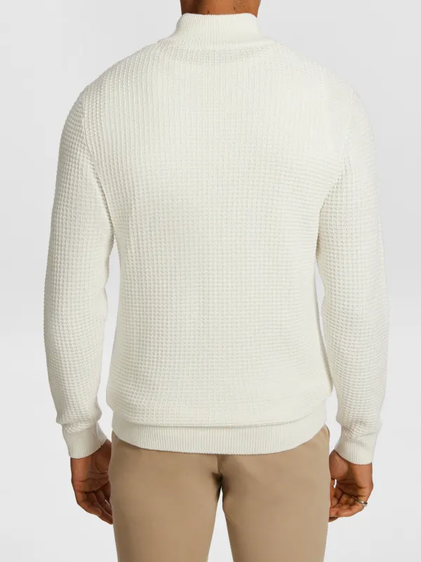 White Quarter Zip Knit Sweater
