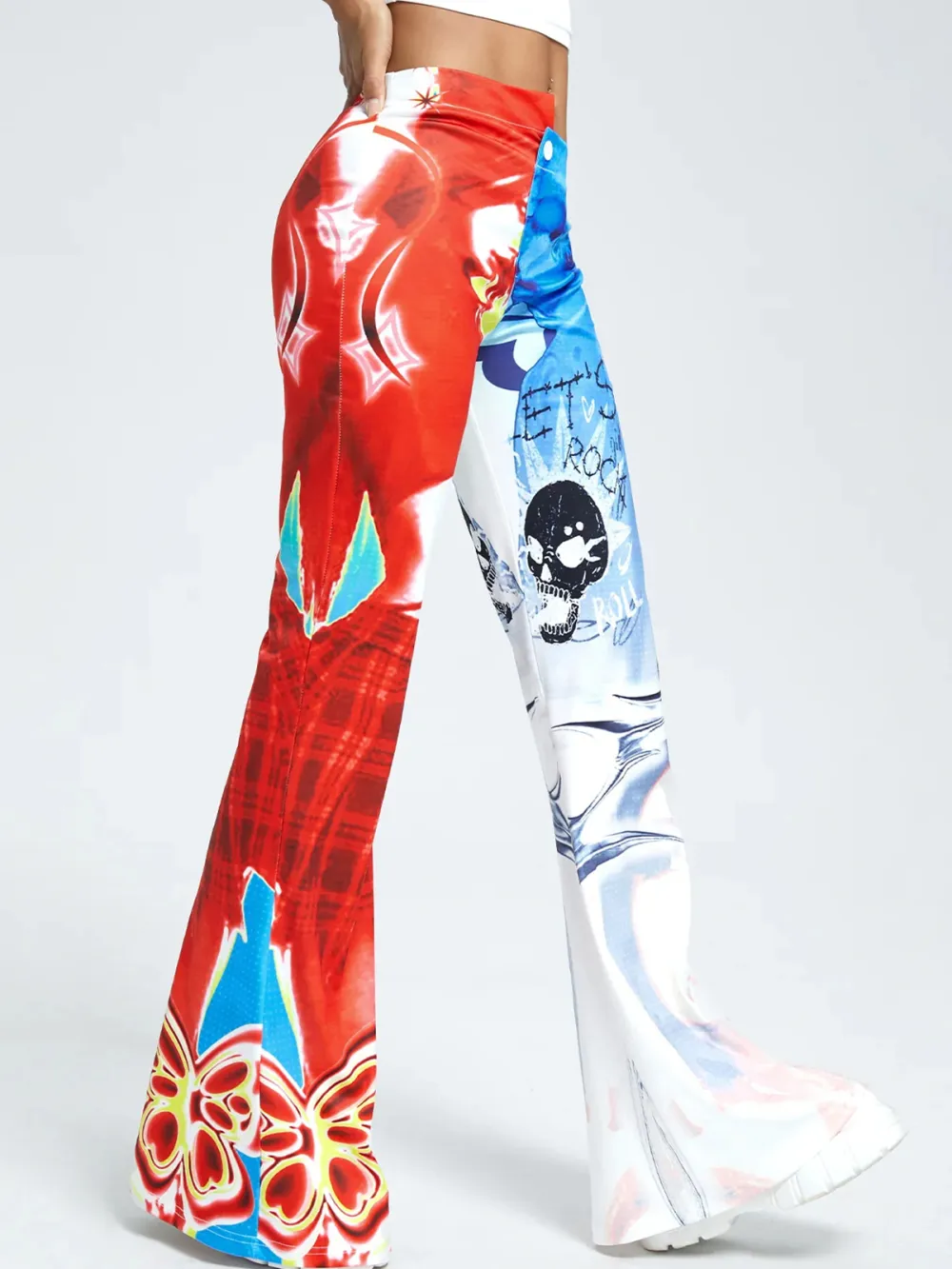 Multicolor Figure Print Color Block Bottom Pants
