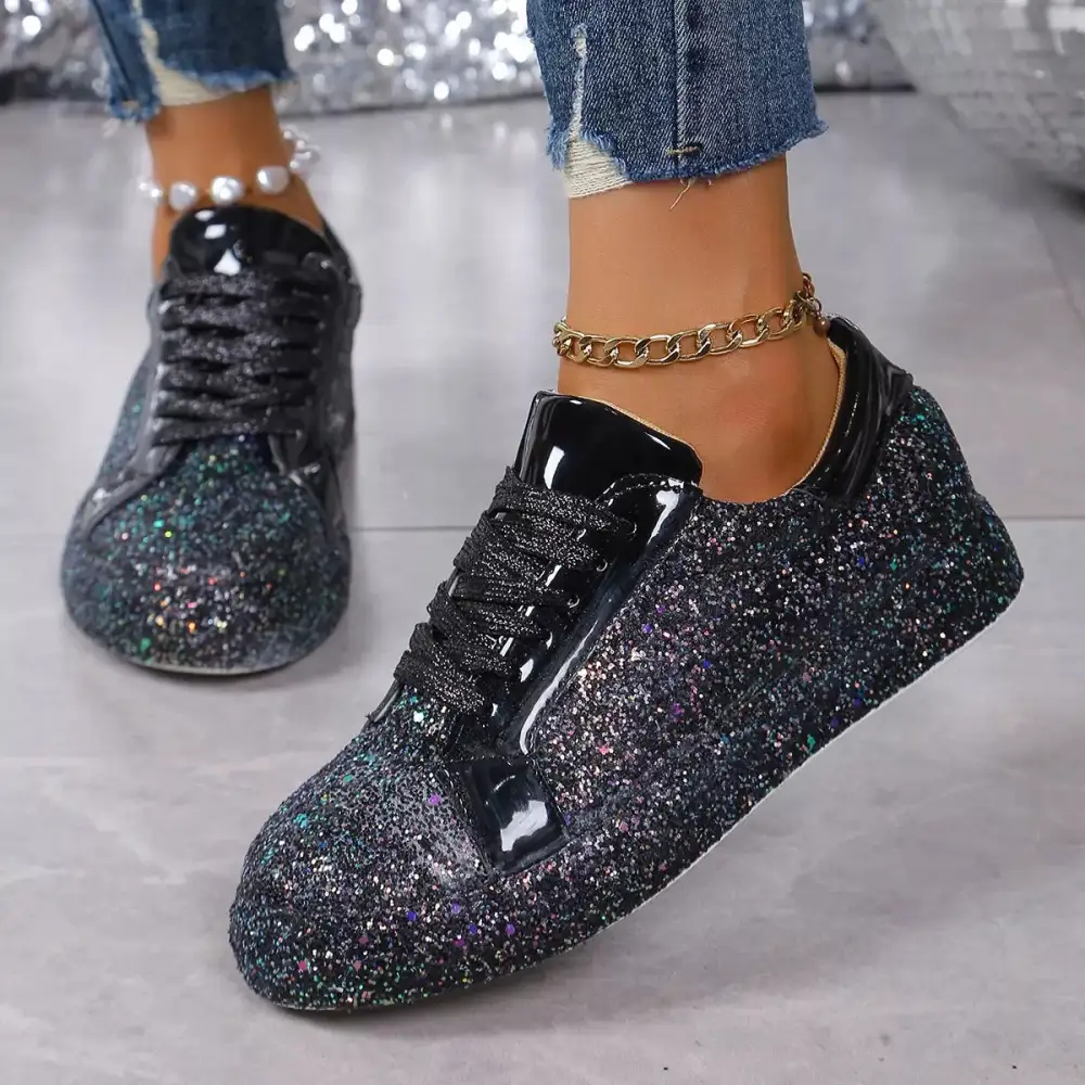 Refined Sequin Lace-Up Sneakers