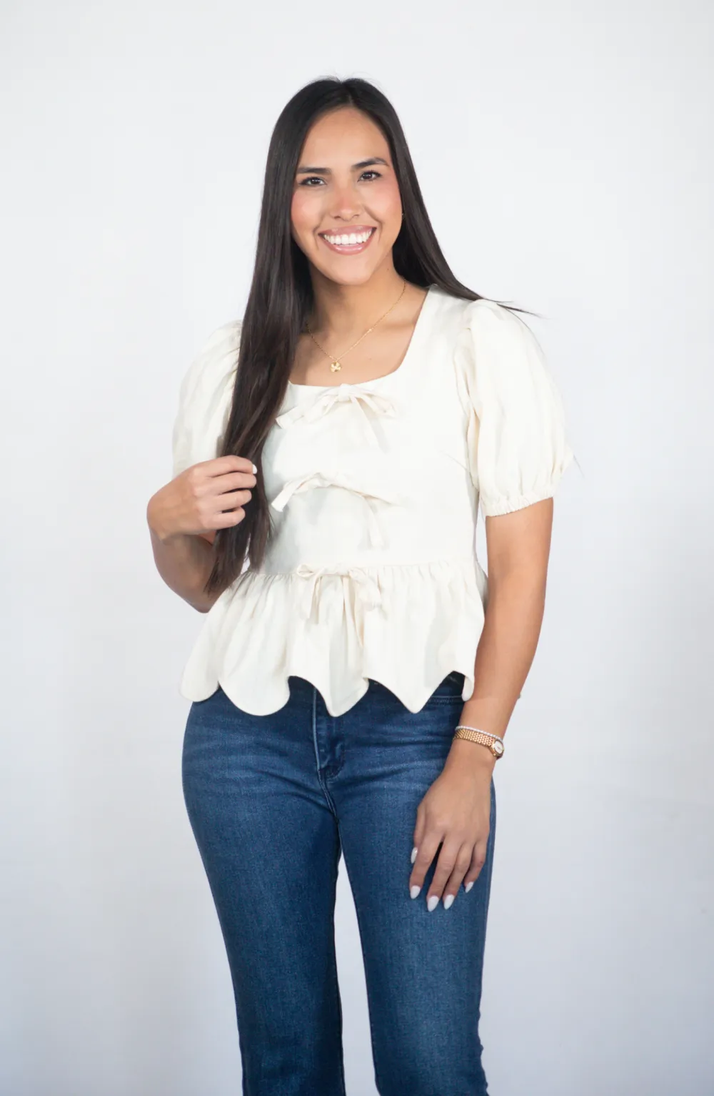 Seek To Amaze Ivory Front Bow Top