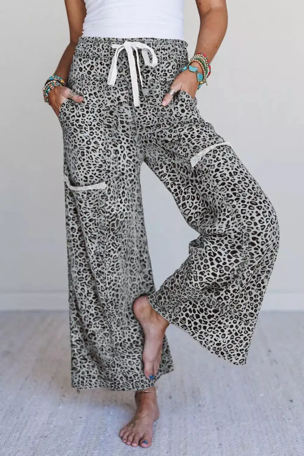 Wide Leg Animal Print Trousers
