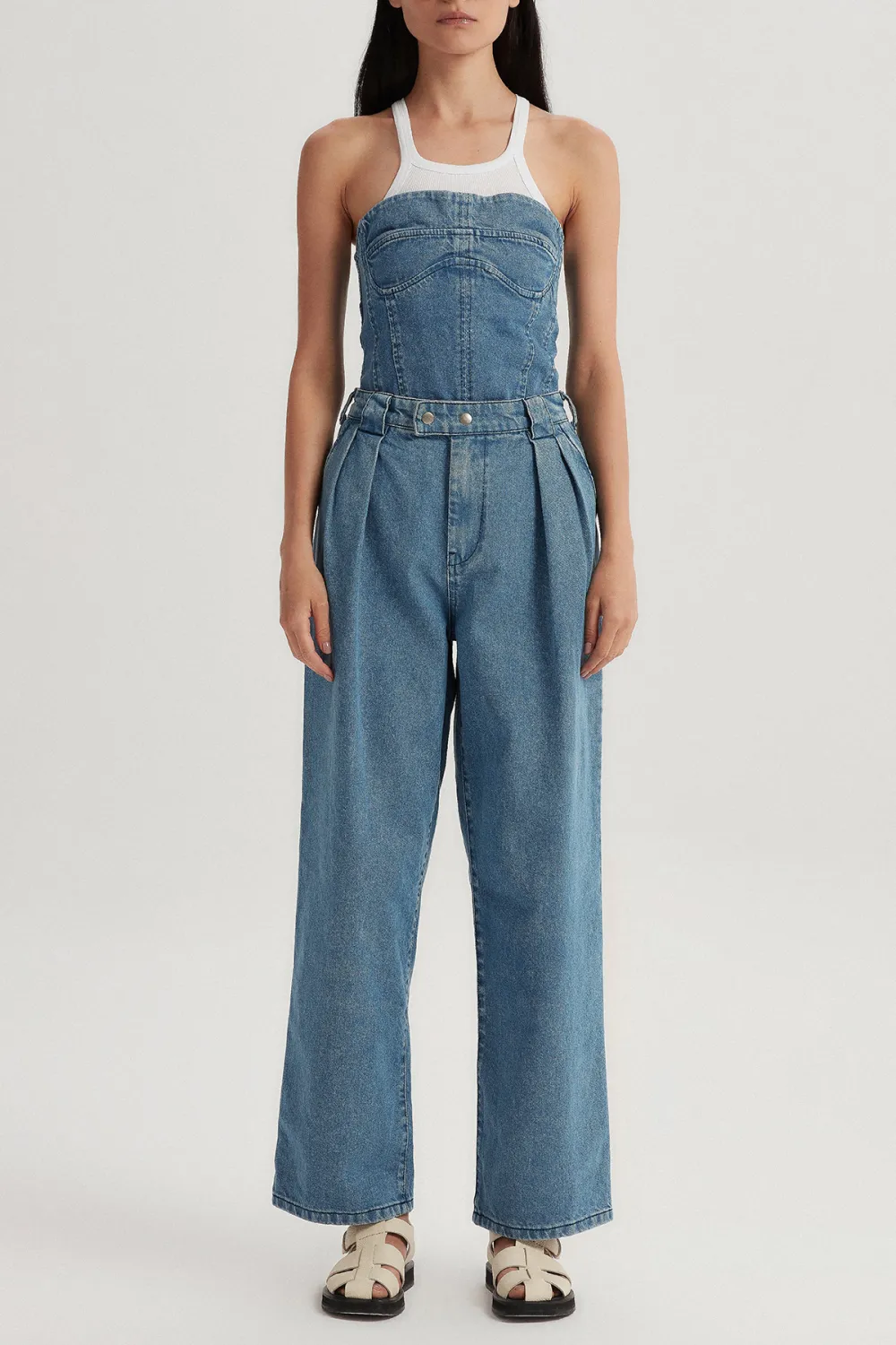 Wide-Leg Denim Pants