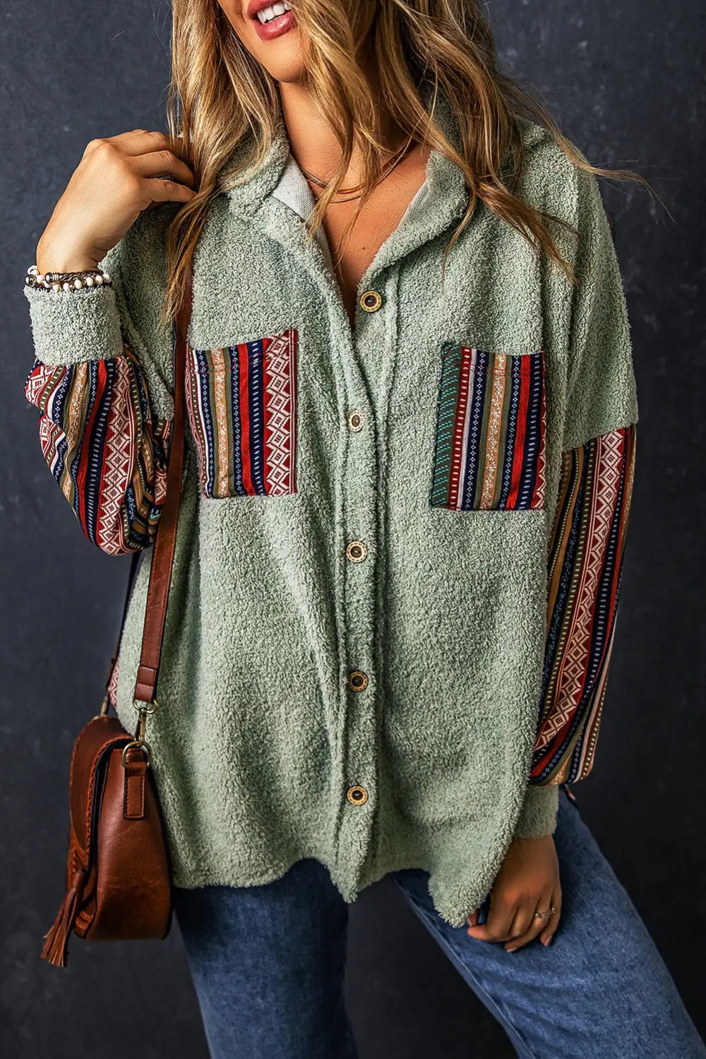 Fleece Button Front Hooded Jacket