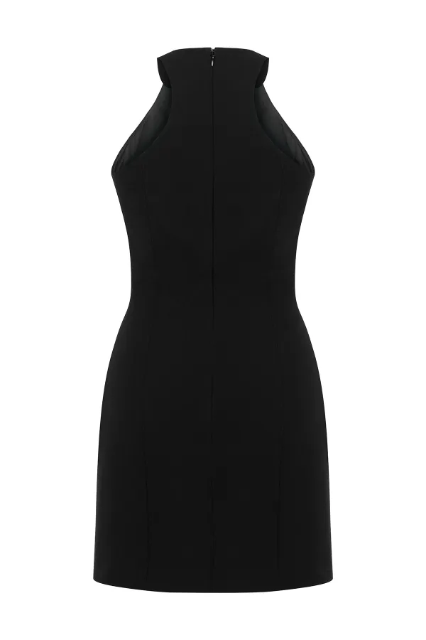 Halter Neck Mini Dress-Black