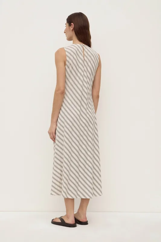 Cream & Smoke Striped Wide-Shoulder Midi Dress