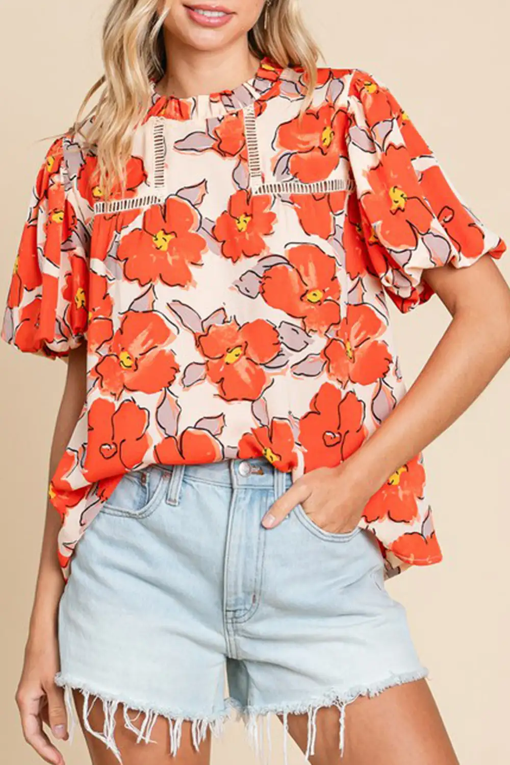 Textured Floral Frill Detail Blouse