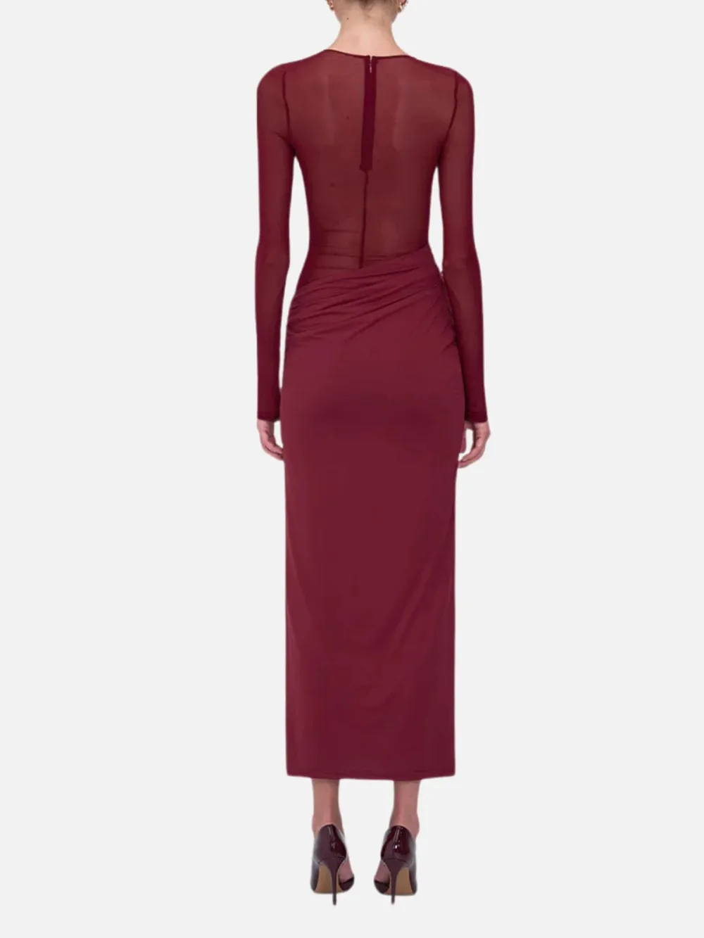 Sheer Slit Round Neck Long Sleeve Dress