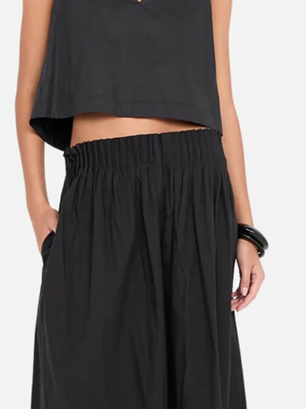 Elasticated Waist Maxi Skirt-Black