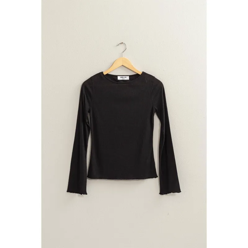 Black Ribbed Long Sleeve Top