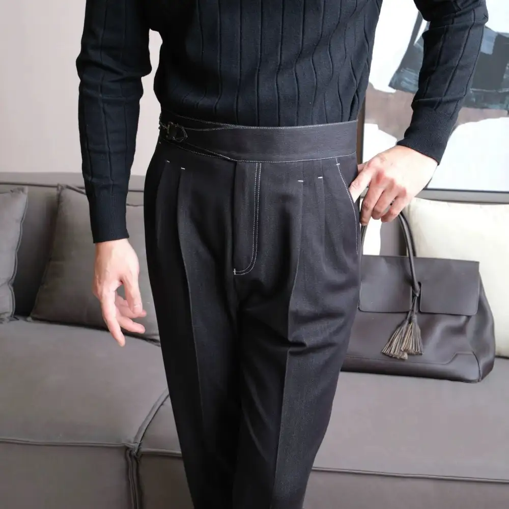 Double Pleat Denim Trousers
