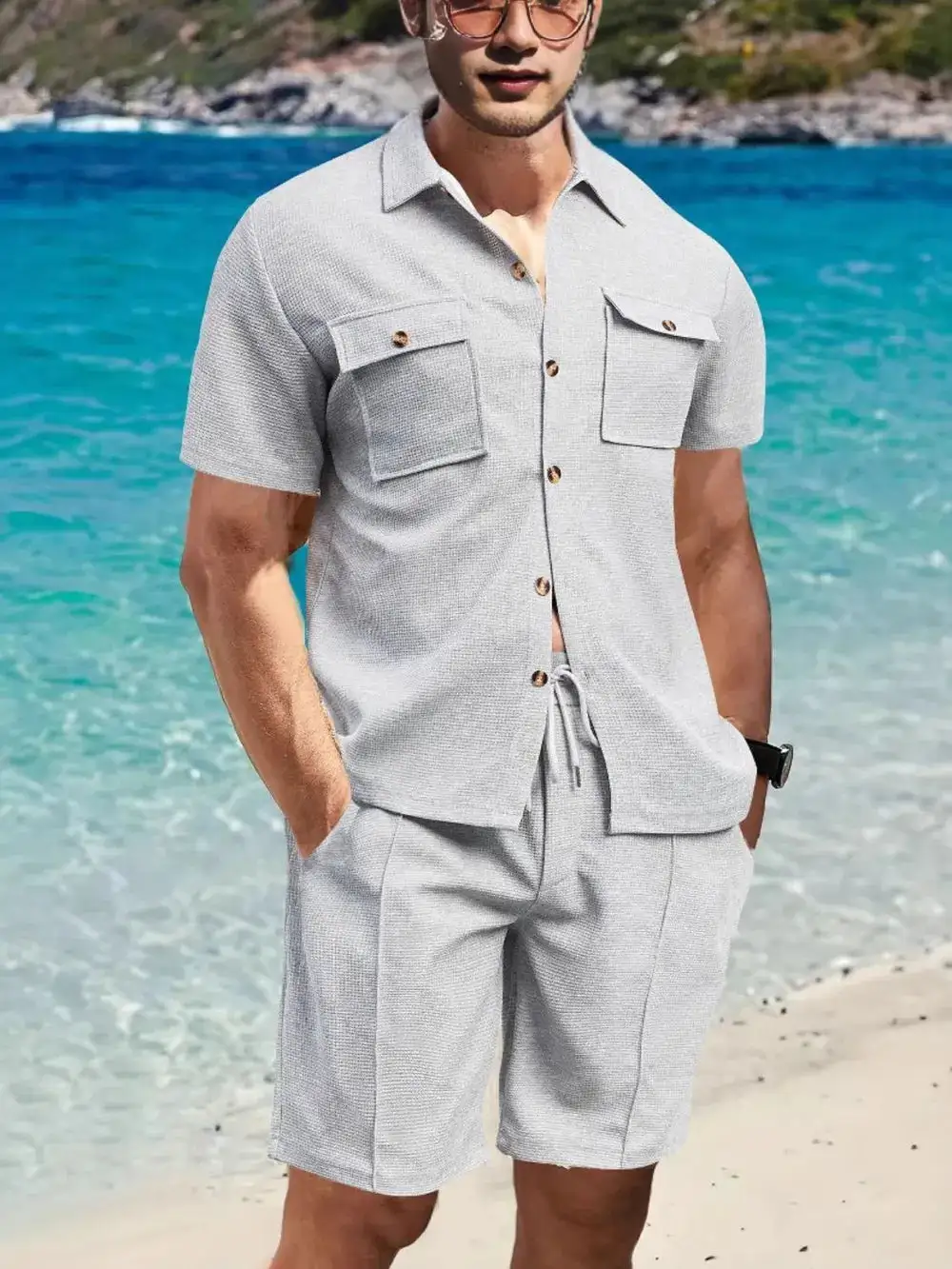 Button Detail Casual Set