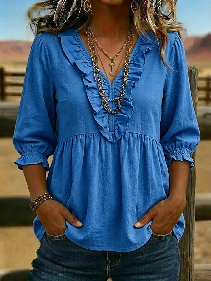 Women's Vintage Ruffled Casual Shirt