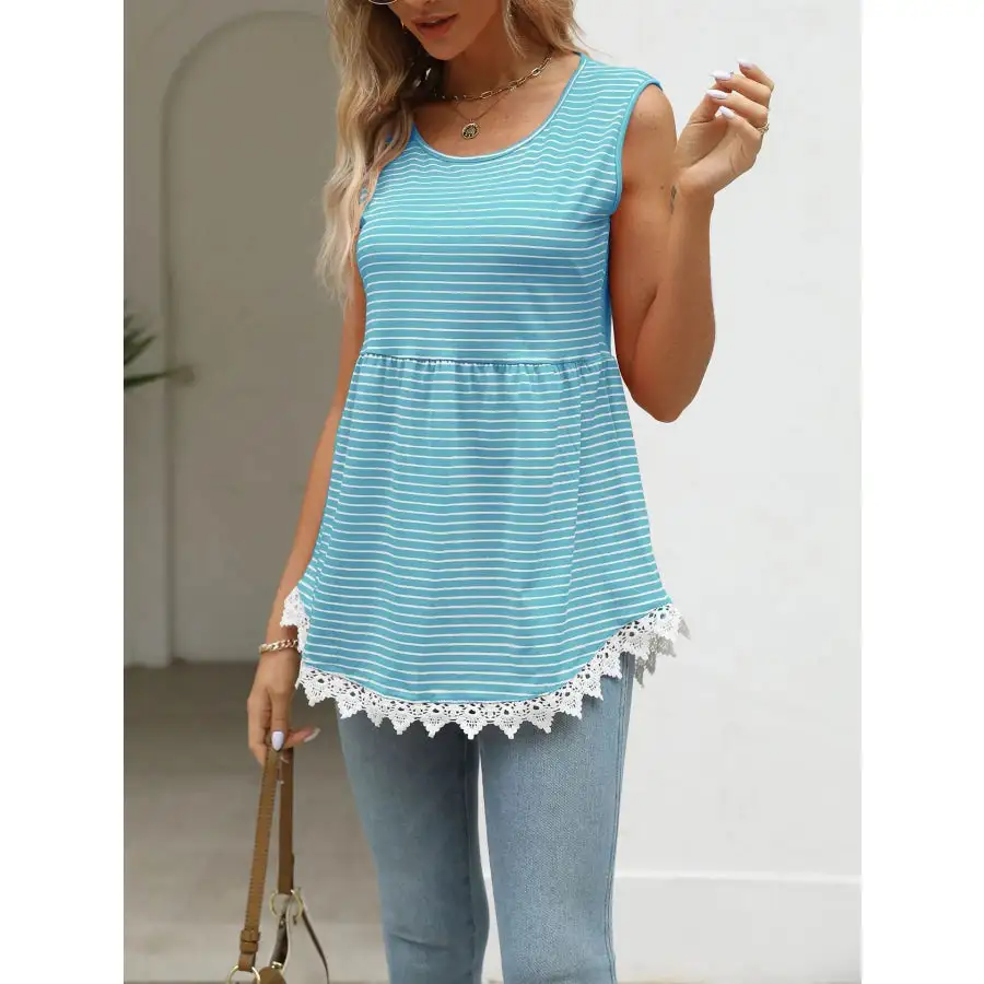 Lace Trim Sleeveless Babydoll Tank Top
