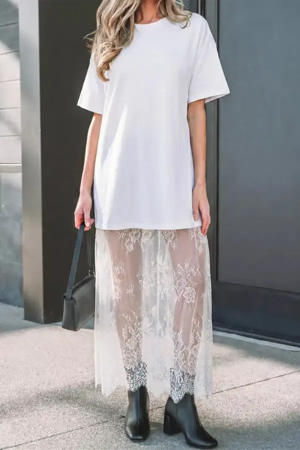 Patchwork Lace Shirt Dress