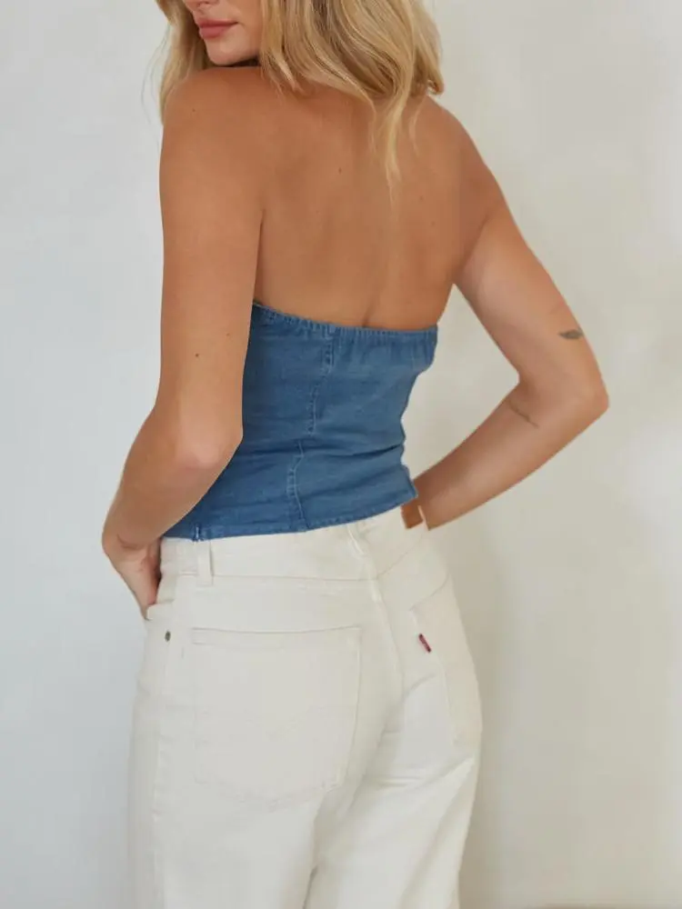 Strapless Denim Lace Up Corset