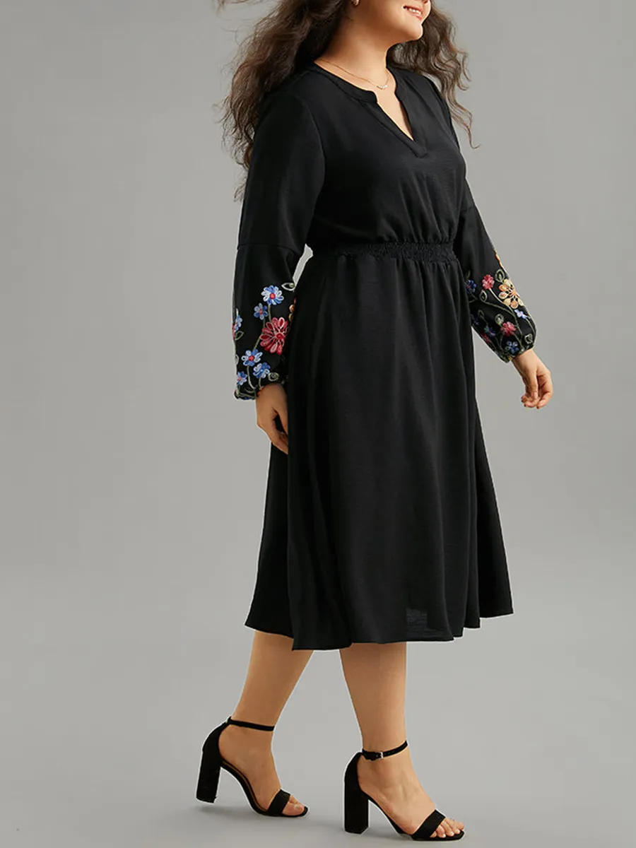 Elegant Premium Waist V-Neck Embroidered Dress