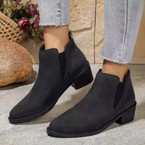 Pointed Toe Block Heel Ankle Boots