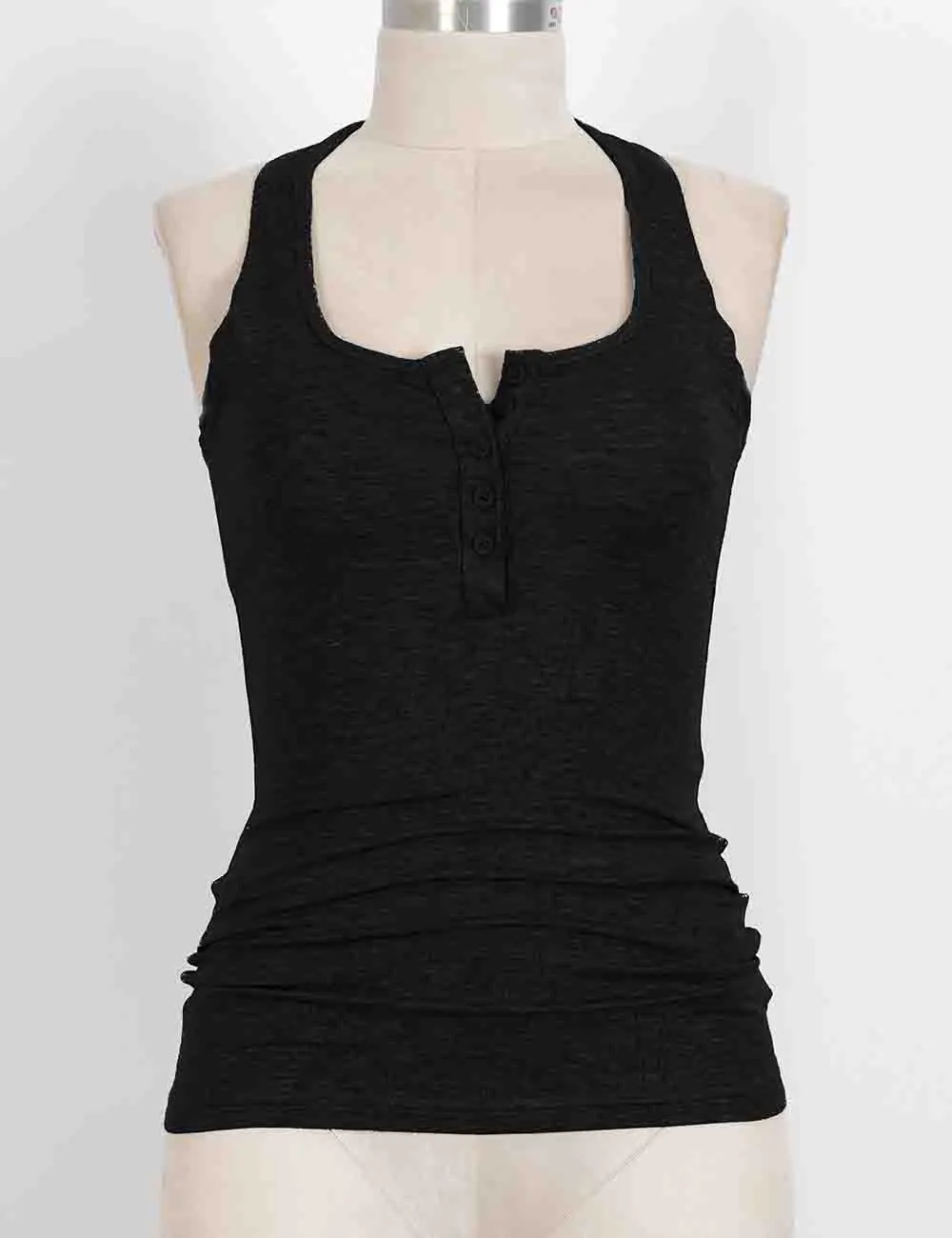 Chic Halter U Neck Sleeveless Button Front Tank Top