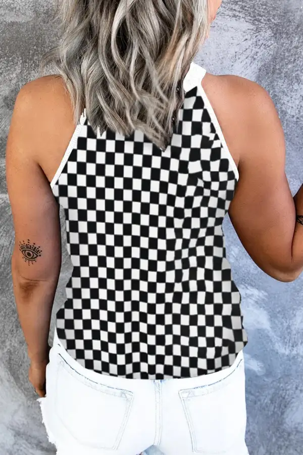 Plaid Neck Sleeveless Tank Top