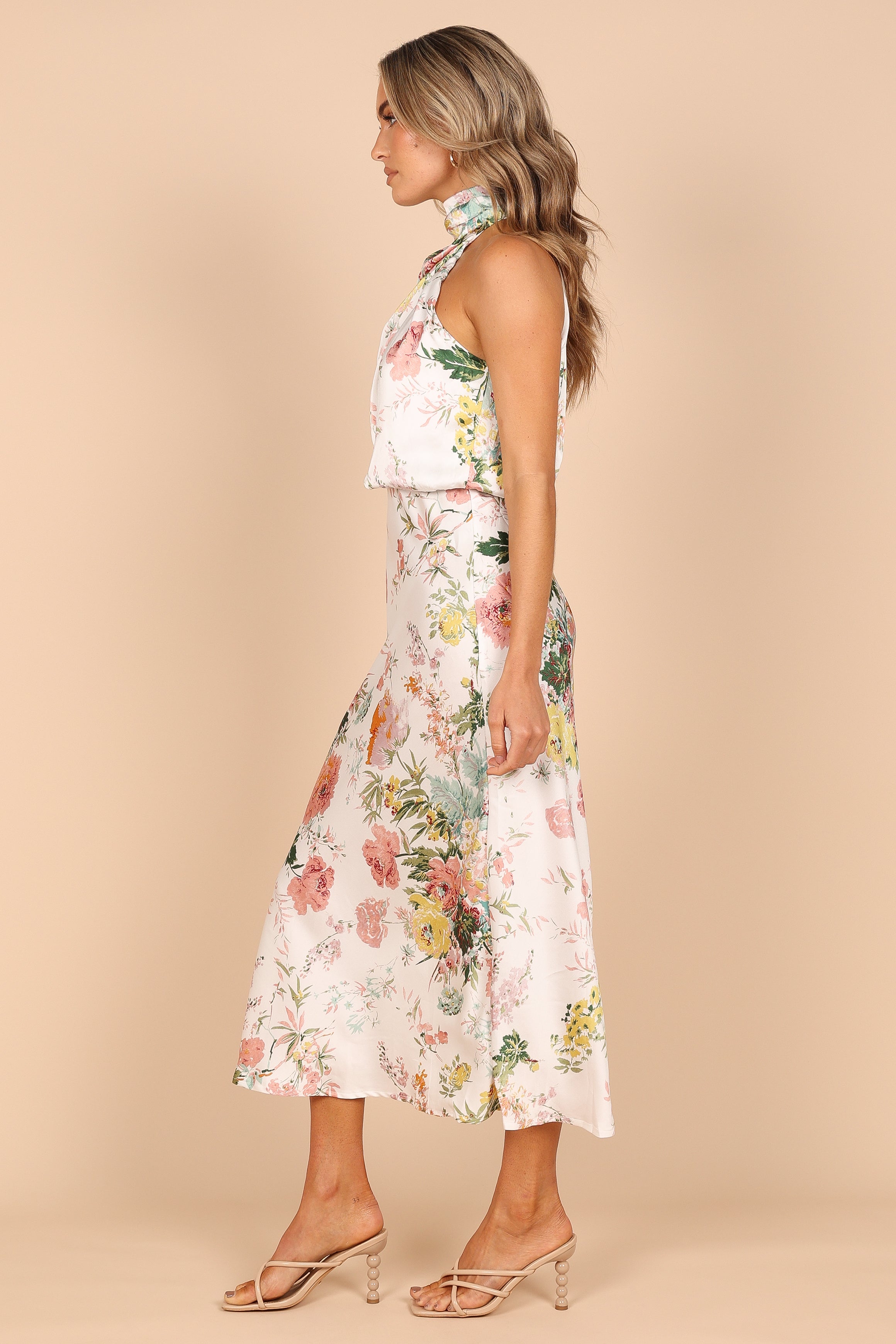 Anabelle Halter Neck Midi Dress - White Floral