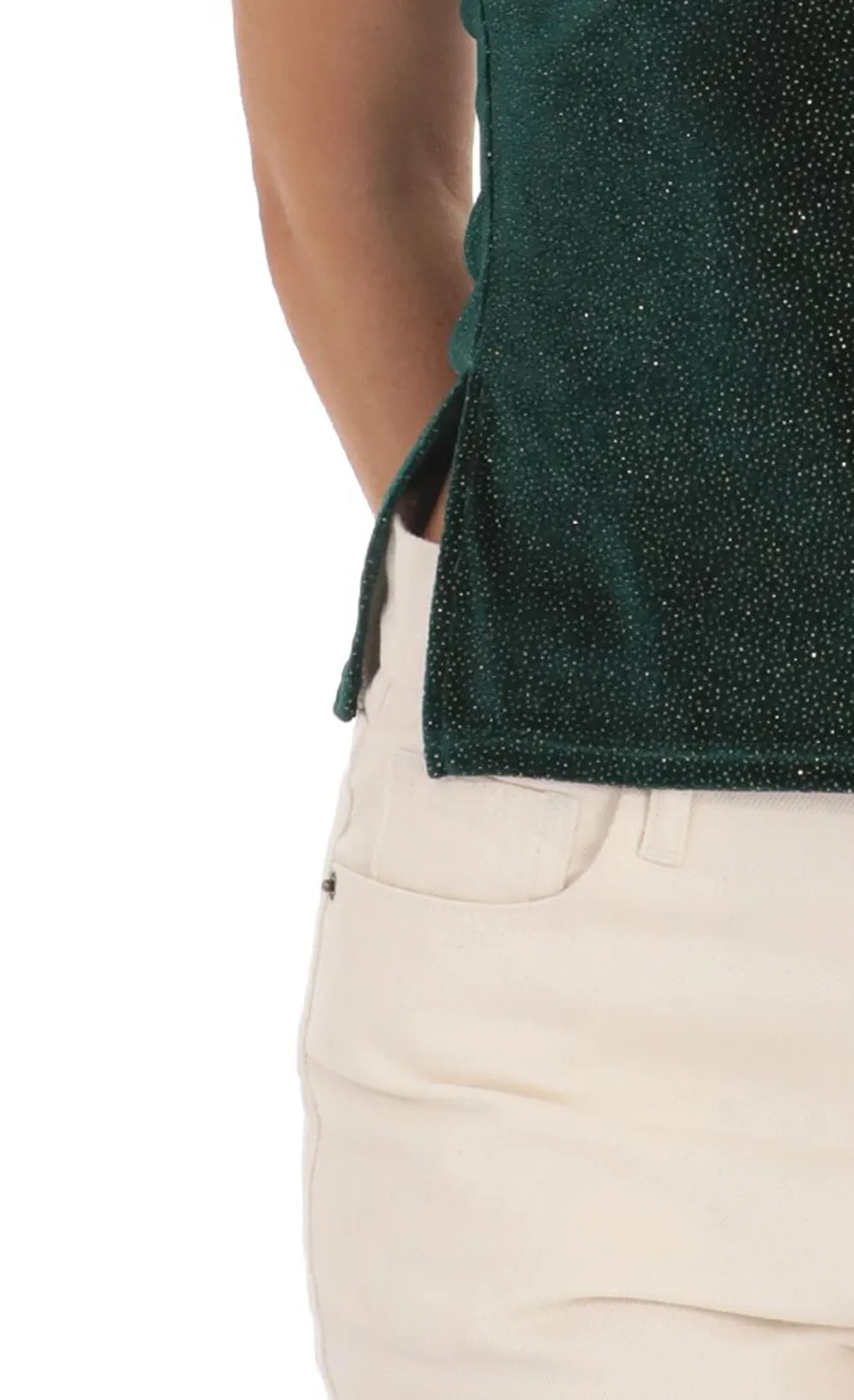 Velvet Foil Strapless Slit Top in Green