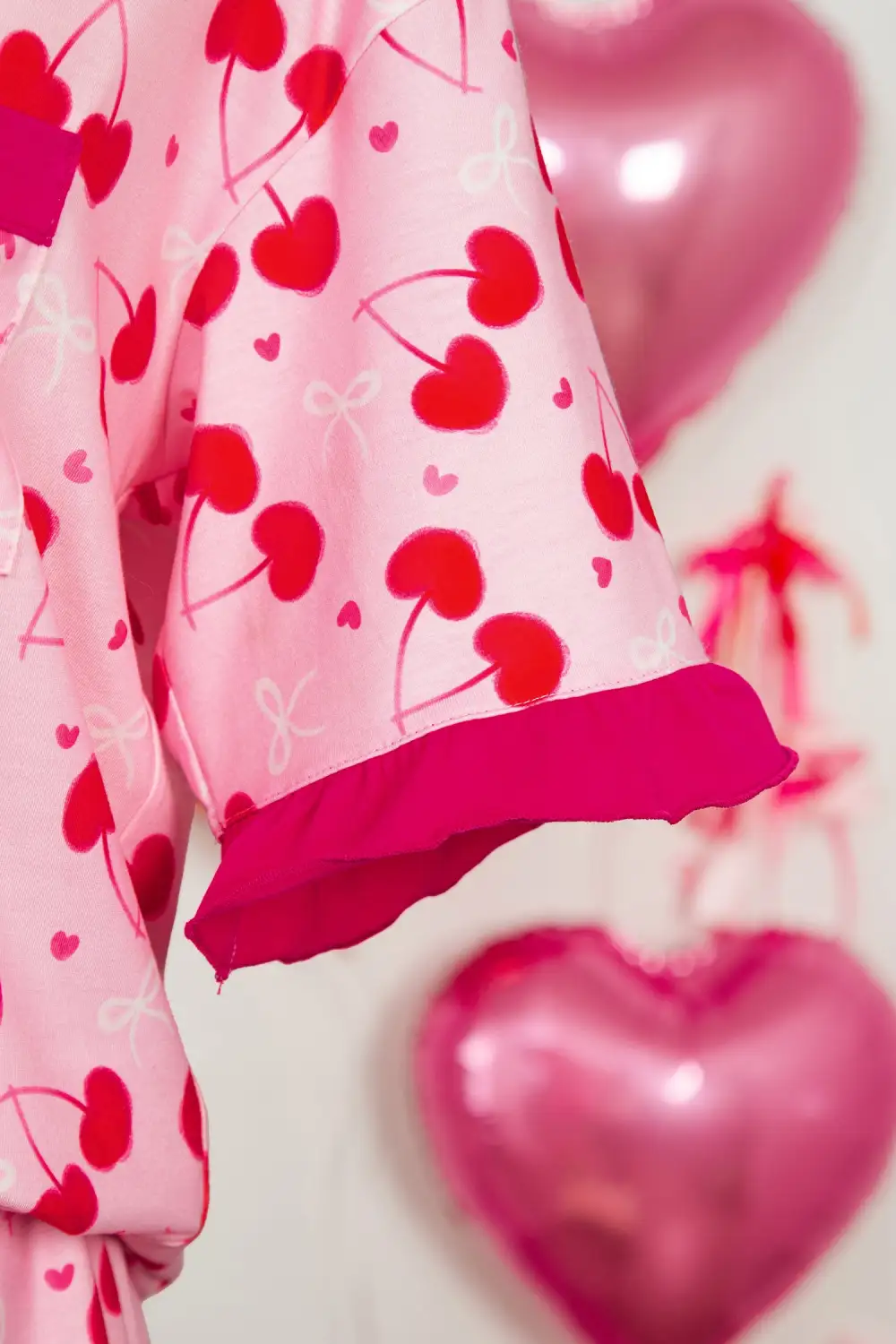 Bow Print Cherry Print Short Pajama Set