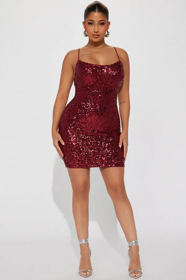 Twilight Sequin Mini Dress - Burgundy