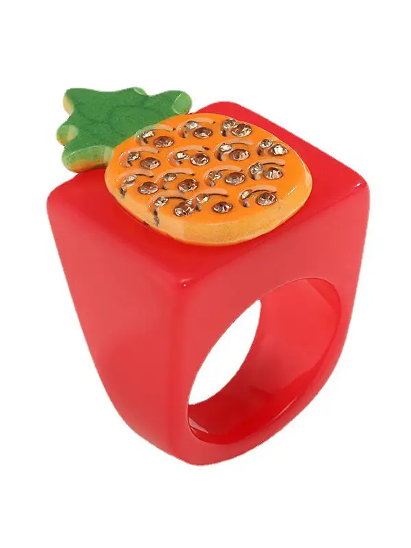 Geometric Fruit Motif Rhinestone Ring