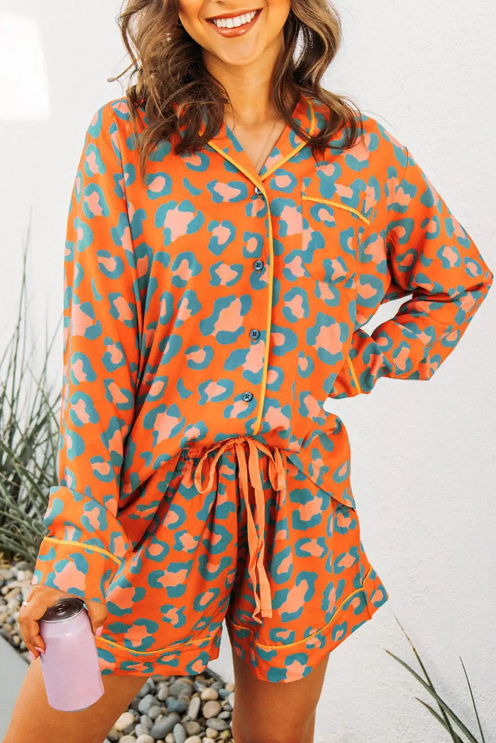 Cozy Leopard Print Short Pajama Set